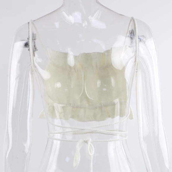 White knit bandeau ruffle top strap detail size xs - Picture 7 of 11